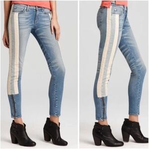 Rag & Bone Racer Relay Denim Jeans Size 26 Blue White Stripes Skinny Low Rise